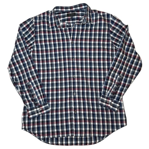 Banana Republic Plaid Button Down Shirt‎ Men's XXL Red & Blue Non-iron Slim Fit - Picture 1 of 7